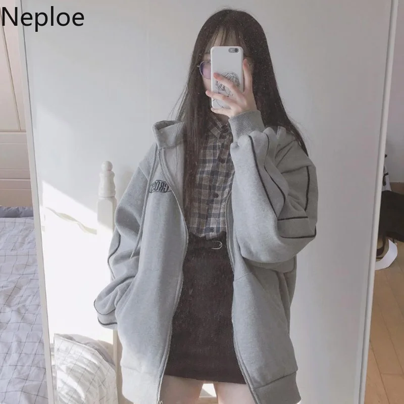 Neploe Harajuku куртка оверсайз вышивка письмо толстовки пальто Женская Студенческая плюс размер верхняя одежда женские свободные пиджаки и куртки
