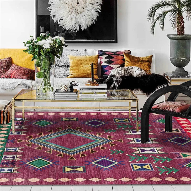 

Classic Retro Purple Geometric Rug Tribal Ethnic-Style Carpet Living Room Bedroom Bed Blanket Kitchen Bathroom Floor Mat