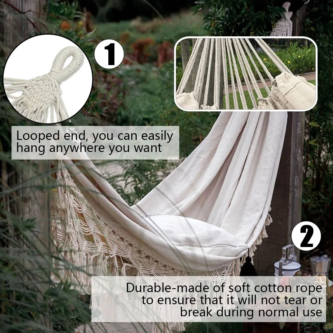 

2 Person Hammock Large Brazilian Macrame Fringe Double Hammock Swing Net Chair Out/Indoor Hanging Hammock Swings