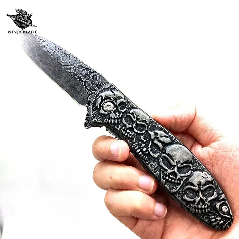 Складной нож со скелетом черепом головой демона злого тотема скульптурная ручка