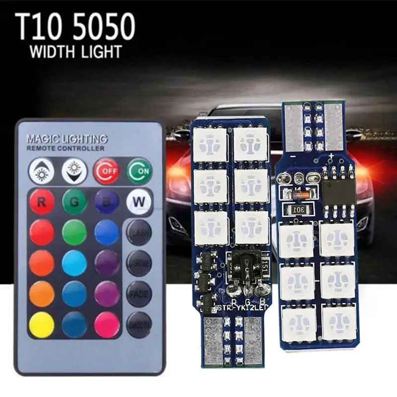 T10 RGB W5W LED Car Clearance Lights 194 168 Bulb Remote Width Interior Lighting for Brake Reading Dome License | Автомобили и
