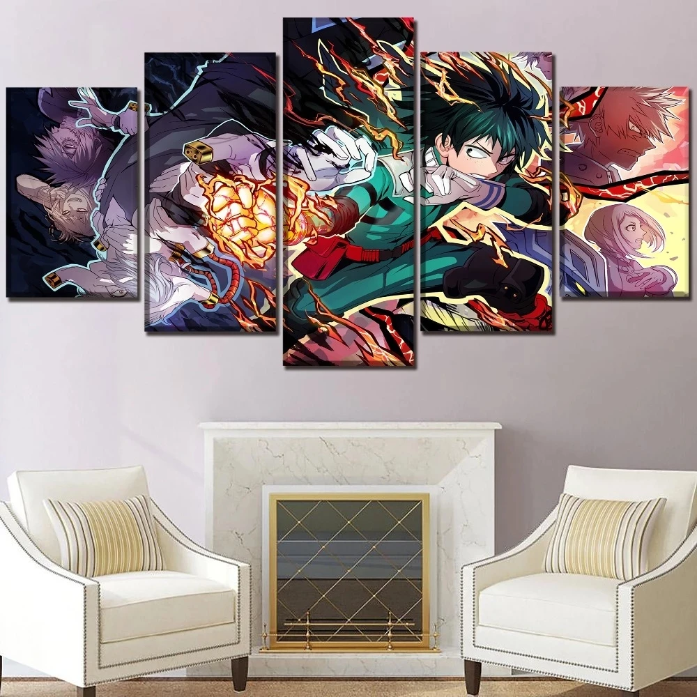 

Canvas HD Prints Pictures 5 Piece Anime Boku No My Hero Academia Poster Modular Frame Wall Art Home Decor Living Room Painting