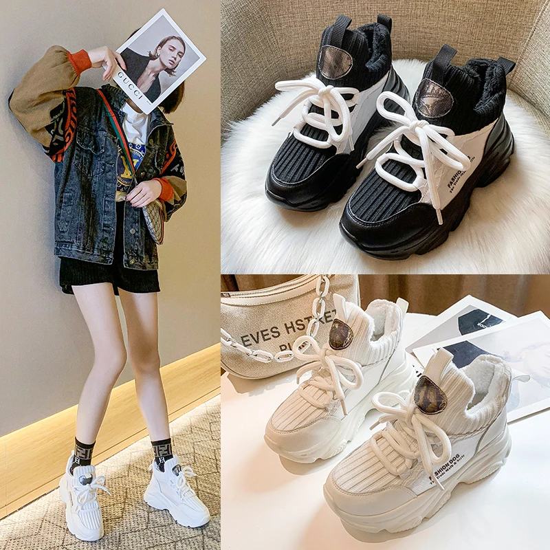 2021 Winter New Fashion Casual Sports Women's Shoes Thick Soles Comfortable Korean Women's Shoes Versatile Campus Student Shoes