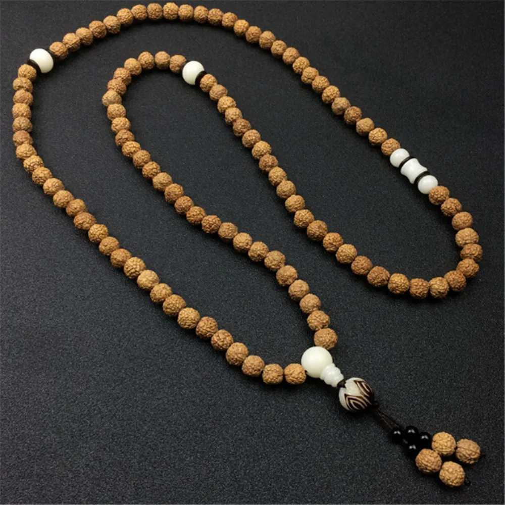 

Hot Sale 9mm Natural 108 Rudraksha Beads Necklace Fashion Male's Dragon Scale Grain Original Seed Bodhi Lotus Bracelet Dropship