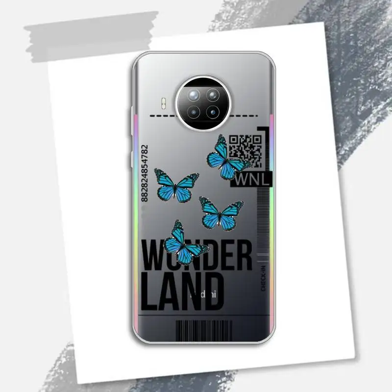 

World label ticket butterfly Phone Case Transparent for xiaomi redmi note 8 9 9s 11 10t lite pro