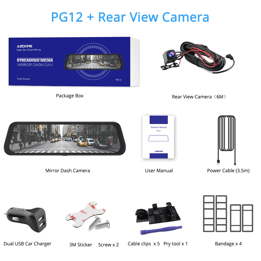 Автомобильный видеорегистратор Azdome PG12 10 дюймов 1296P GPS два