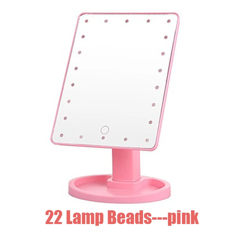 pink-22 leds YUJIA светодиодный сенсорный экран зеркала, вращение на 360 градусов, зеркало для макияжа, регулируемый светодиодный s подсветкой, портативные светящиеся косметические зеркала - Цвет: pink-22 leds