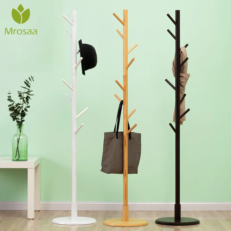 

Multifunction Solid Wood Hanger Floor Standing Coat Rack Organizer Hanger Hook Stand for Coats Hats Scarves Clothes Handbags