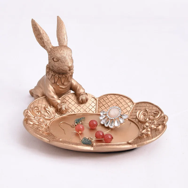 

Nordic Creative Golden Rabbit Statue Cute Animal Jewelry Tray Jewelry Display Rack Desktop Storage Ornaments Home Decor A1787