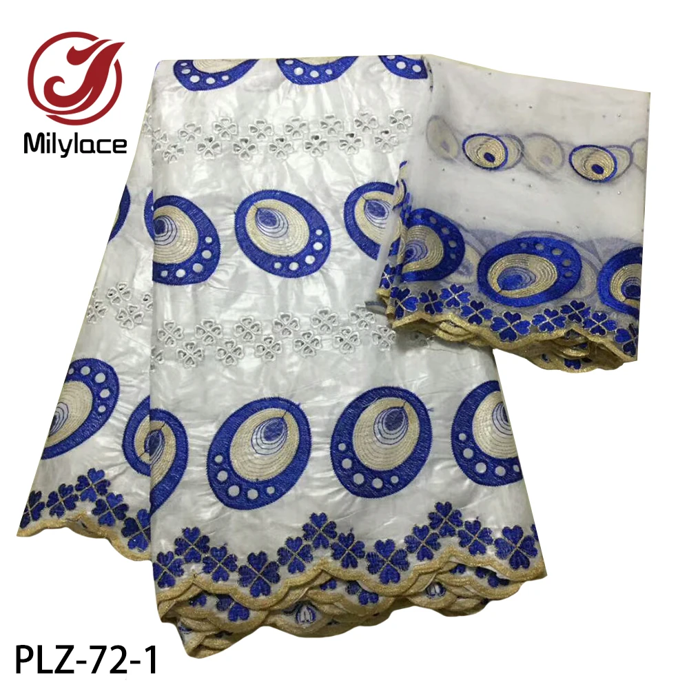 

Milylace African Bazin Riche Fabric 5 Yards Latest Fashion Embroidery Bazin Lace Fabric with Net Lace 2 Yards for Dress PLZ-72