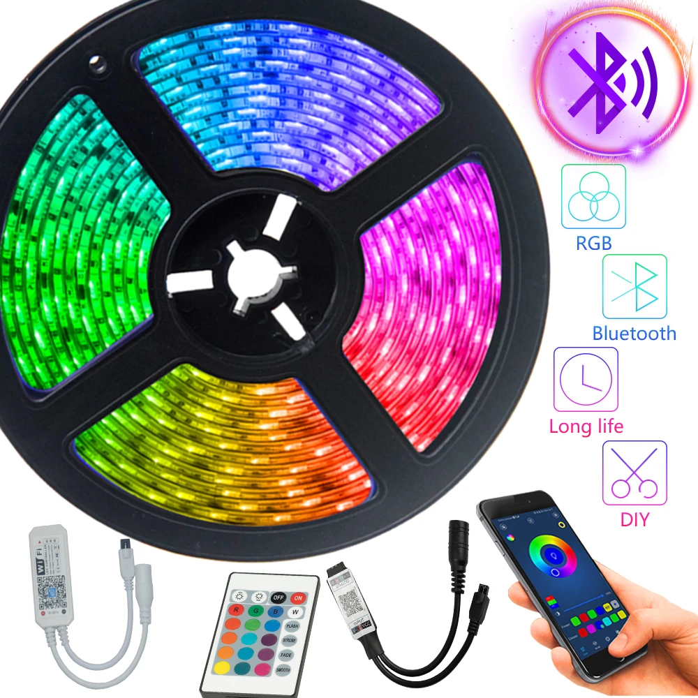 

LED Strips Lights WIFI Bluetooth IR Controller Diode Flexible RGB DC 5050 12V Strip Ribbon String Decoration Background Luminous