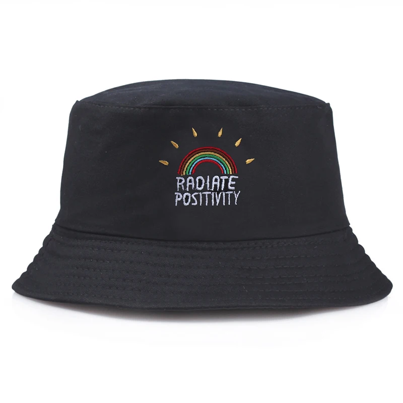 Summer Hat Rainbow Bucket Hat Men Women Fashion Cotton Kpop Fisherman Hat Embroidery Unisex Foldable Beach Sun Hat Gorras MZ0174