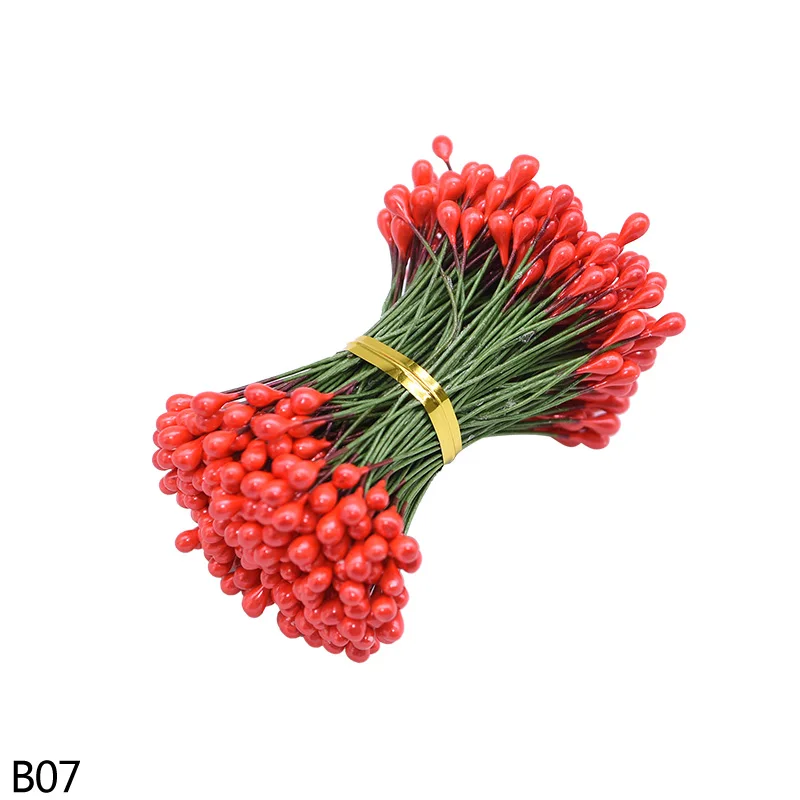 B07 red 130/260 шт, толщина 3 мм, маленький искусственный цветок Искусственные тычинки цветочный Рисунок с изображением рождественского цветка, тычинки Свадебные украшения для самодельного изготовления - Цвет: B07 red