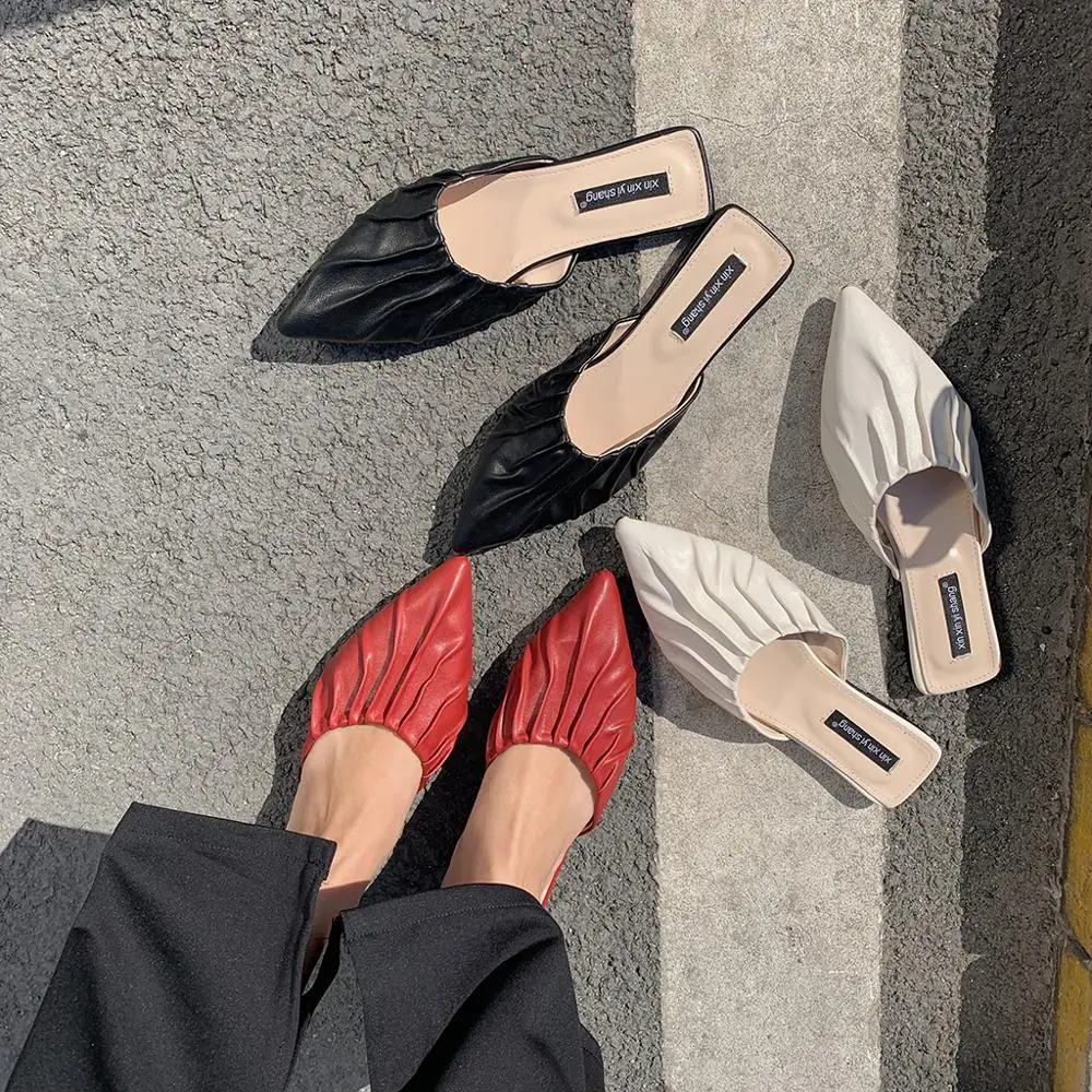 Шлепанцы женские без застежки сланцы обувь на плоской подошве лоферы