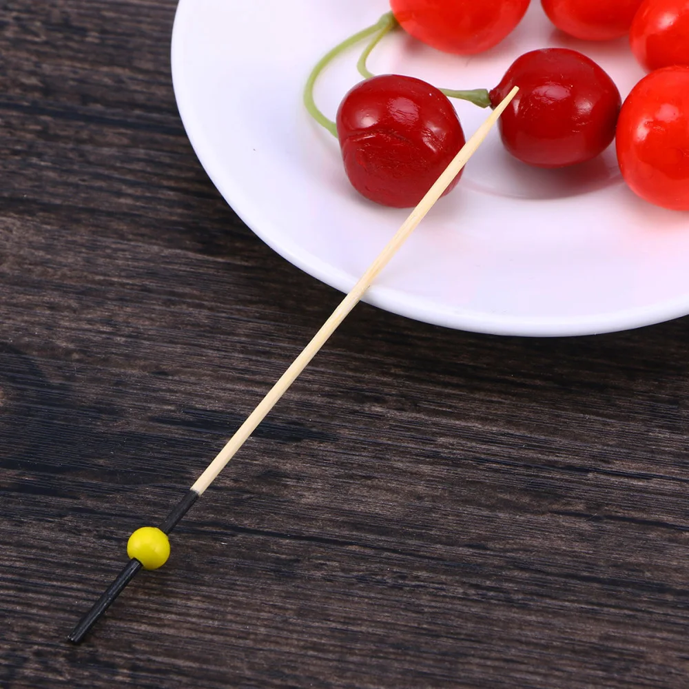 

100 Pcs 12 Cocktail Picks Creative Round Beads Appetizer Picks Fruit Toothpicks Party Supplies (Black Stick Yellow B