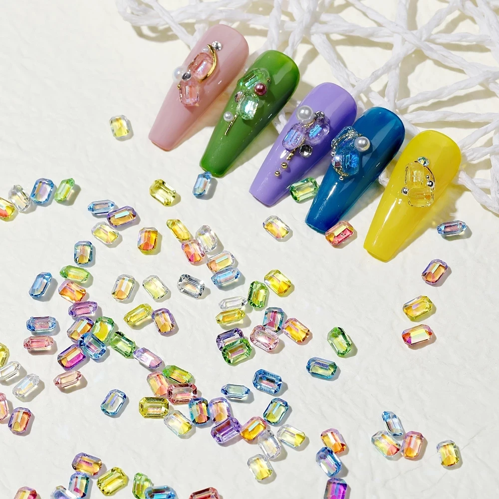 

50Pcs/Set AB Rhinestone Shiny Square Nail Art Rhinestone Fashion Art Deco DIY Glamour Lady Nail Design Accessories