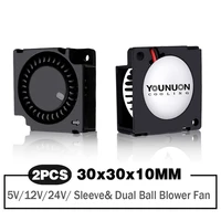2 pieces younuon dc 5v 12v 24v 30x30x10mm sleeve dual ball 1 inch small mini blower cooling fan 30mm x 10mm 3cm 3010 3d printer