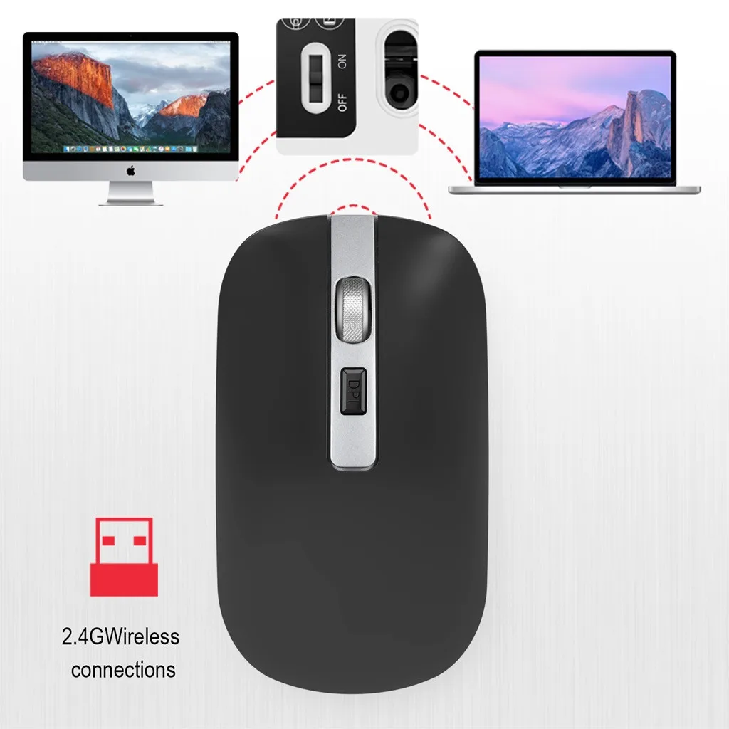 Мышь компьютерная беспроводная оптическая 2 4 ГГц 1600DPI USB|Мыши| |