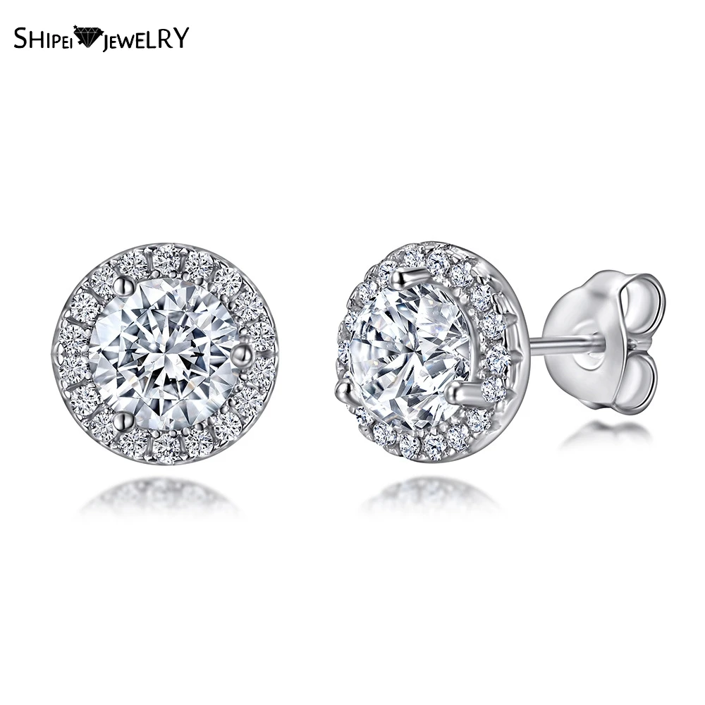 

Shipei 925 Sterling Silver Round Cut Created Moissanite Gemstone Engagement Simple Ear Studs Earrings Fine Jewelry Wholesale