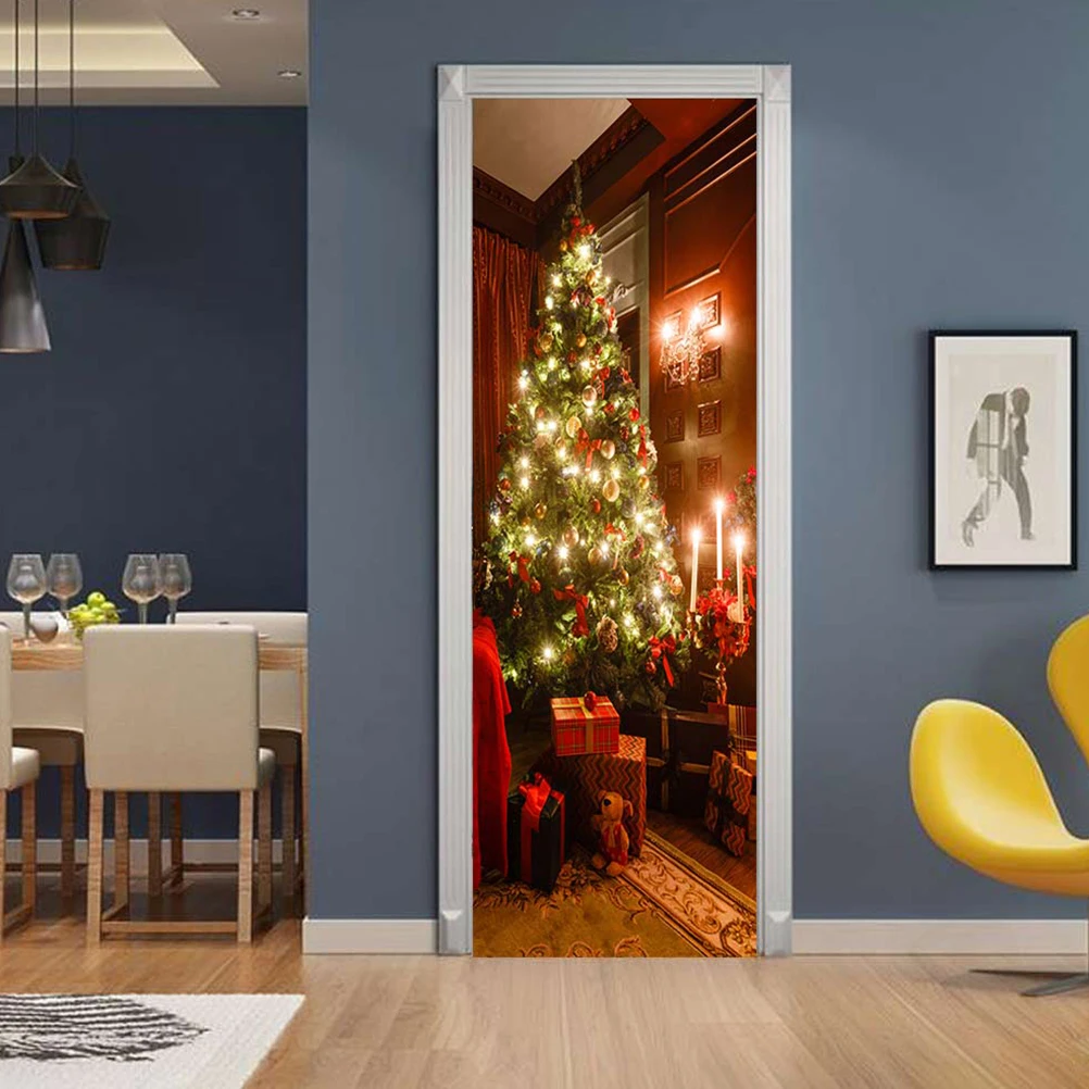 3D креативные настенные наклейки самоклеящиеся на дверь модная Рождественская