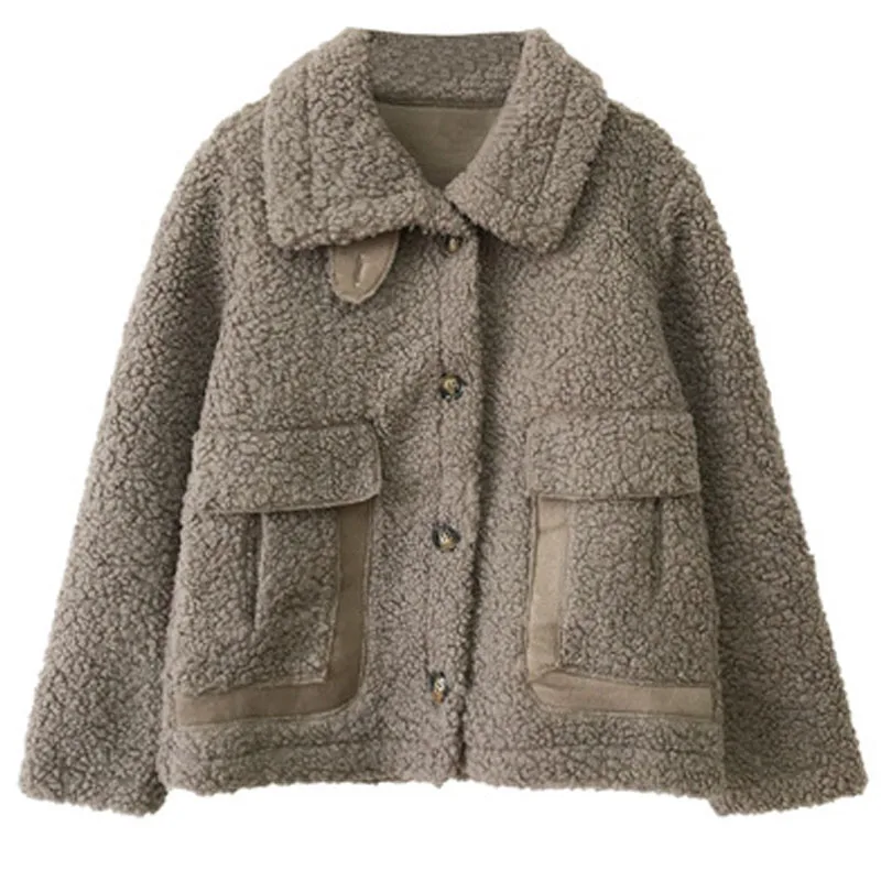 

2020 The New Winter Arrival Jacket Wool Women Soft Lambswool Jackets Female Faux Fur Coat Women Big Pockets Thick Warm Coat