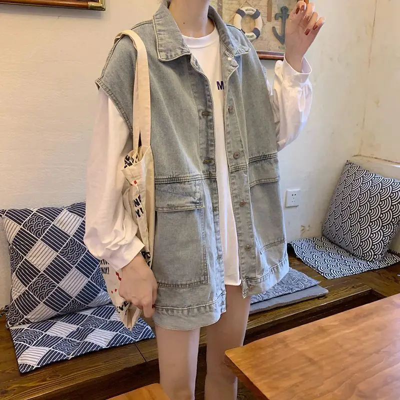 

Spring and Autumn Denim Waistcoat Women's Loose Korean-Style Loose Sleeveless Waistcoat Women
