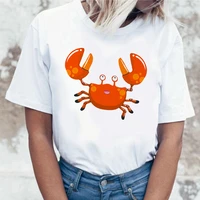 cute crab cartoon printing women t shirt summer short sleeve o neck women tops tshirt casual tees lady aesthetic