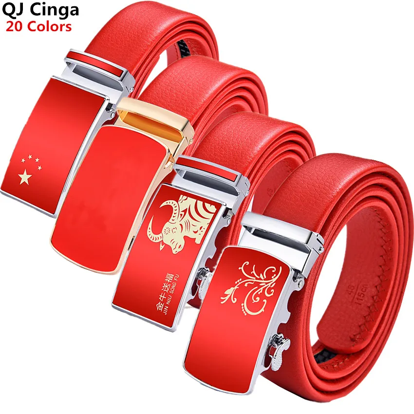 Red Automatic Buckle Belt for Both Men and Women Fashion Hot Seller Belts 100cm - 120cm 130cm Man Cinturon