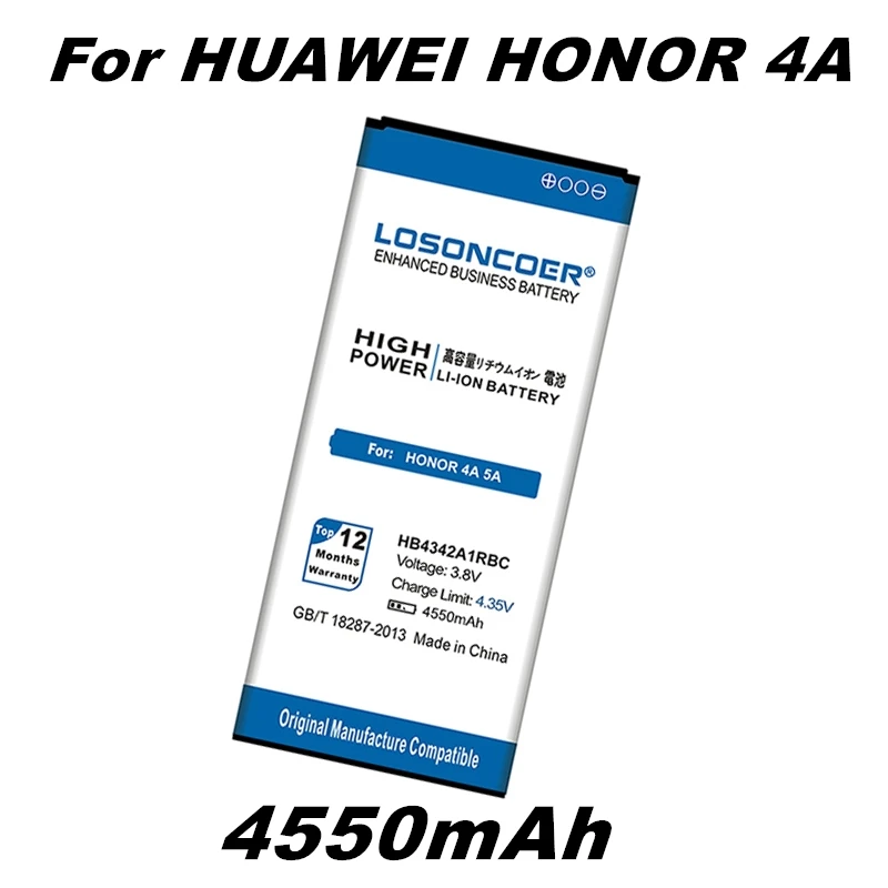 LOSONCOER 4550 мА/ч, HB4342A1RBC Батарея для huawei honor 4A SCL-TL00 y5II Y5 II 2 Ascend 5+ Y6 SCL-TL00 honor 5A LYO-L21 Батарея