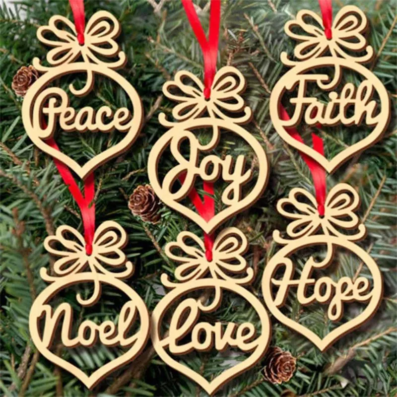

6PCs Merry Christmas Decorations For Home Wooden Hollow Ornament Christmas Tree Hanging Pendant Decoration Xmas New Year Noel