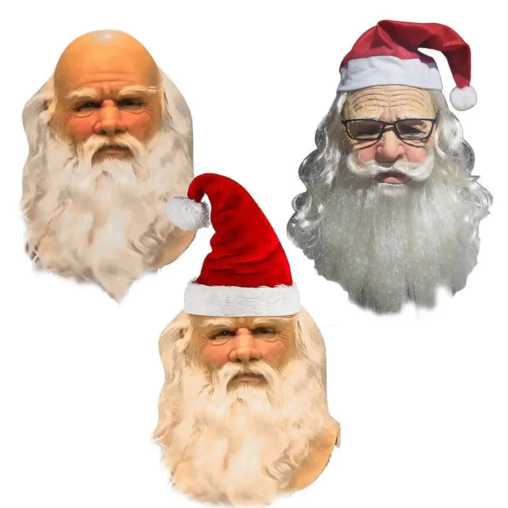 

White Hair Beard Glasses Santa Mask Headgear Two Thousand And Twenty-one Grandpa Latex Mask Old Man Performance Props Newly