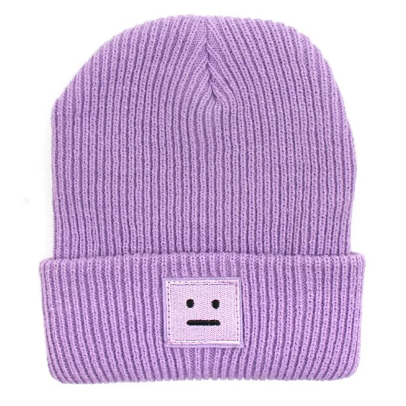 purple Новейший стиль знаменитостей, женская и мужская зимняя вязаная шапка, покерный робот, этикетка, шерстяная шапка, повседневная шапка, милая теплая шапка Skullies - Цвет: purple