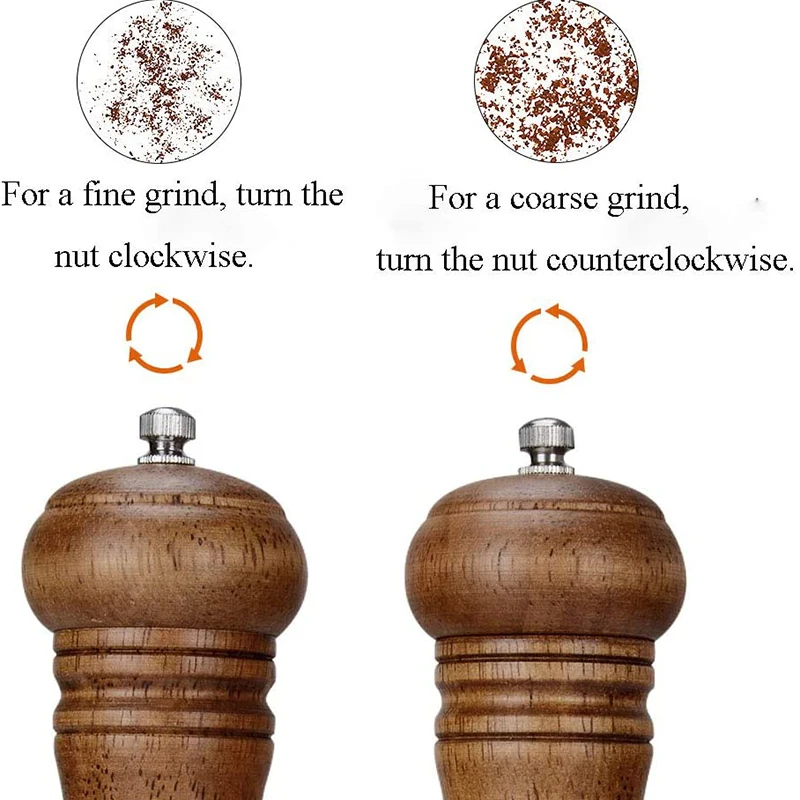 

5/8/10inch Wood Salt and Pepper Mill Set Spice Pepper Grinders Salt Shakers with Adjustable Ceramic Grinder Kitchen Tools