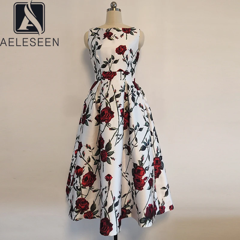 

AELESEEN Runway Fashion Summer Dress 2021 High Quality Sleeveless Rose Flower Print Elegant Ball Gown Long Dress