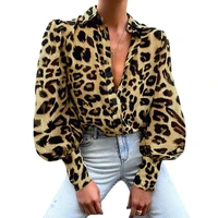 european and american style 2021 autumn new texture leopard print shirt sexy leopard print puff sleeve shirt women