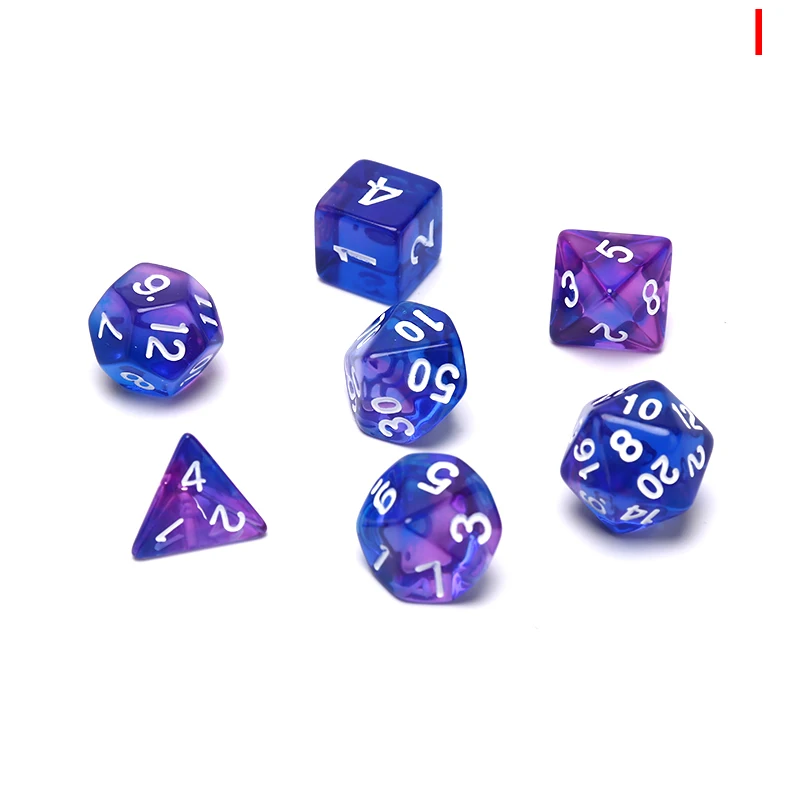 

2021 New 7pcs/set Transparent Acrylic Dice Set Multicolor 4, 6, 8, 10, 12, 20 Sided Dice TRPG Game Lovers Playing Games