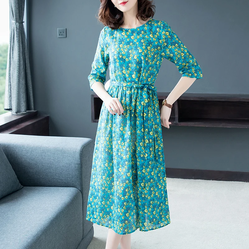 Summer 2020 Elegant Women Beach Floral Dress Midi Boho Adies Dresses Party Green Vestidos Mujer A07050 KJ4262 | Женская одежда