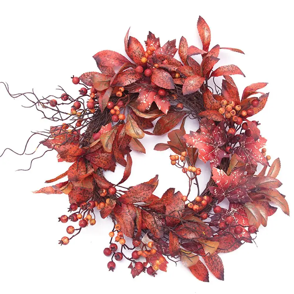 Осенний кленовый лист ягодный венок Хэллоуин День благодарения домашний декор