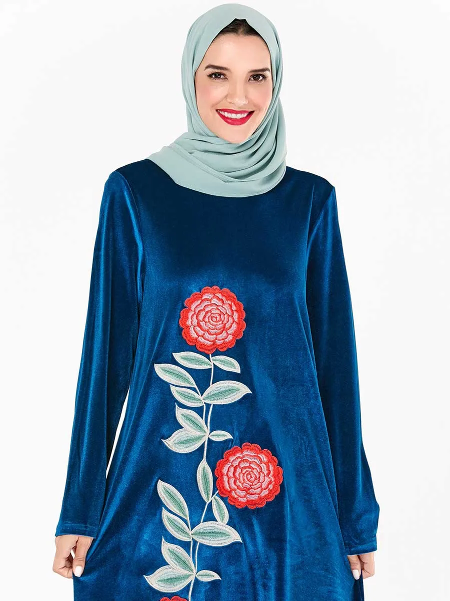 Abaya Musim Платье женское макси с цветочным рисунком женская одежда длинным рукавом