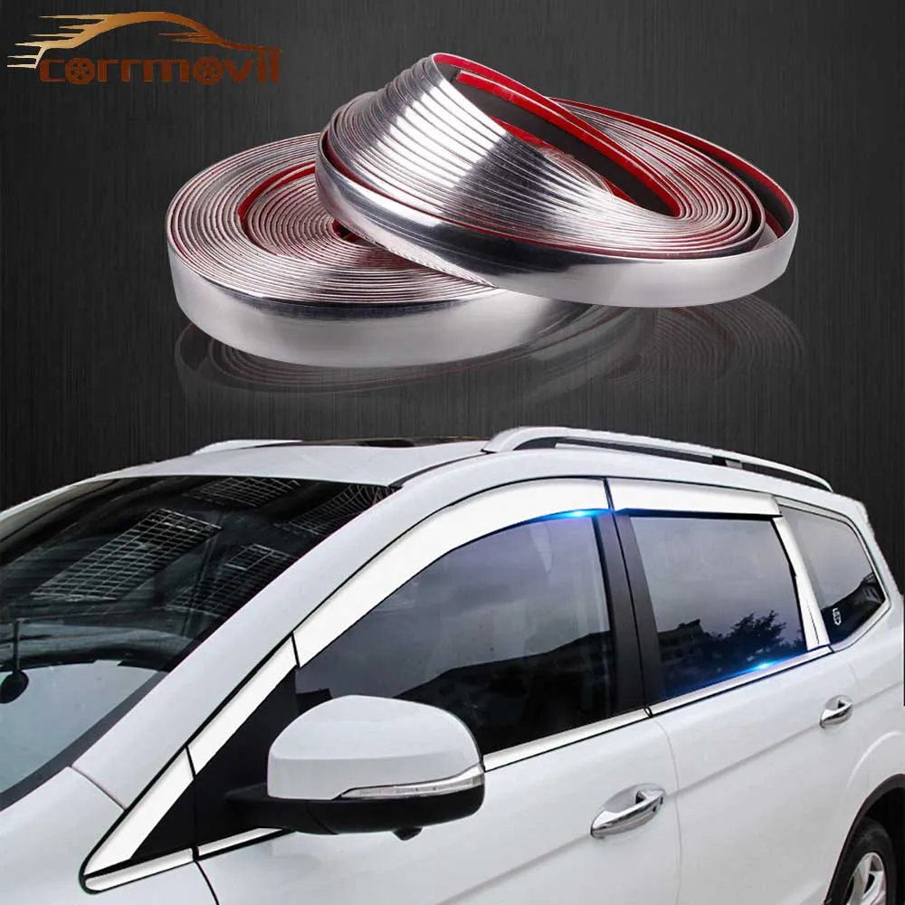 Хромированная лента для автомобильного окна 15 м серебристая универсальная ПВХ