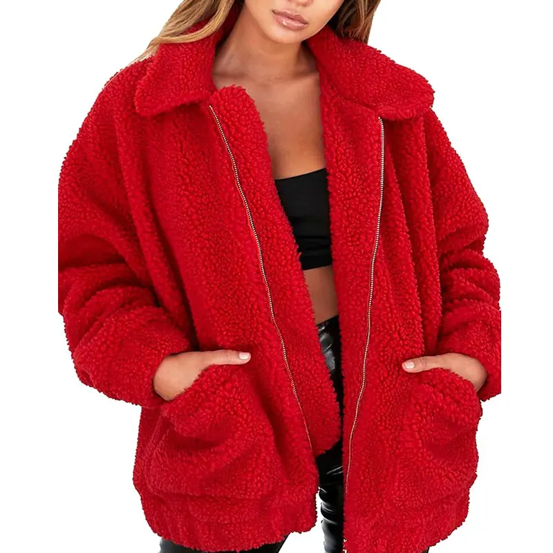 Women Autumn Winter Warm Soft Zipper Solid Casual Loose Jackets Overcoat 2021 LambsWool Faux Fur Coats Casual Outerwear Female