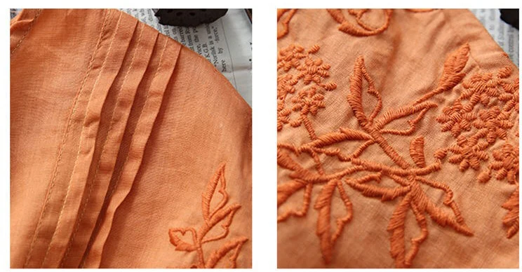 Женская свободная льняная блузка с вышивкой рубашки рукавом до локтя 4xl