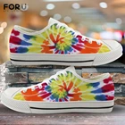 Кроссовки FORUDESIGNS женские с разноцветным принтом, повседневные холщовые сникерсы с низким берцем, с радужным принтом, повседневная обувь, 2020