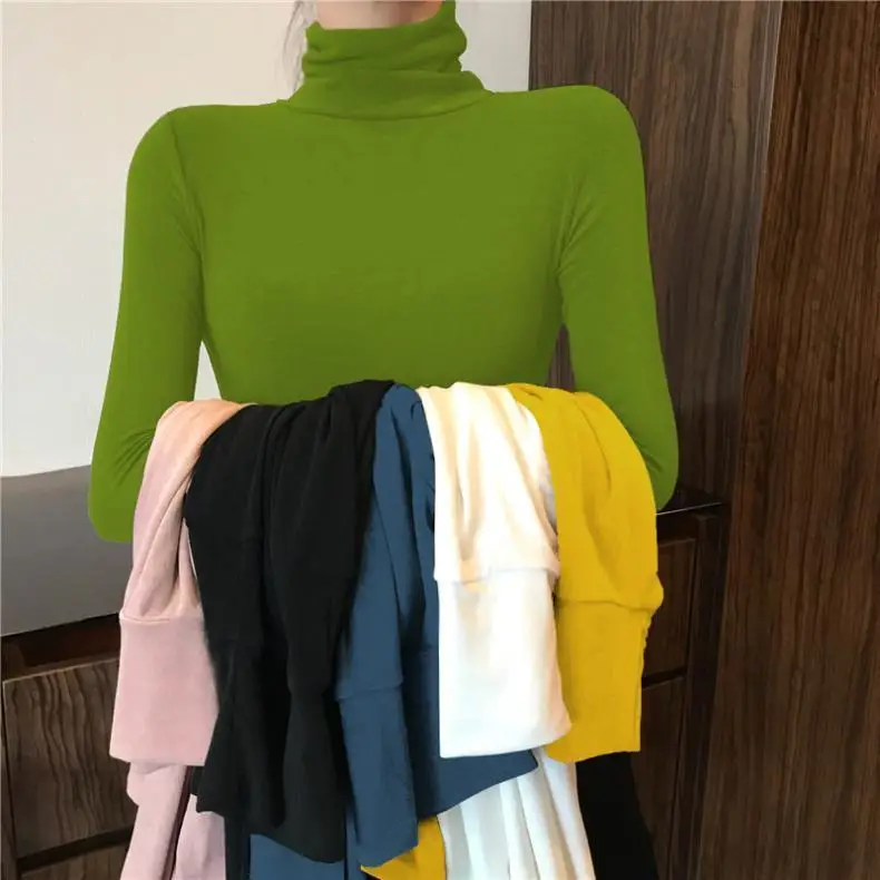 Футболка женская с высоким воротом белая рубашка длинным рукавом топ на весну и