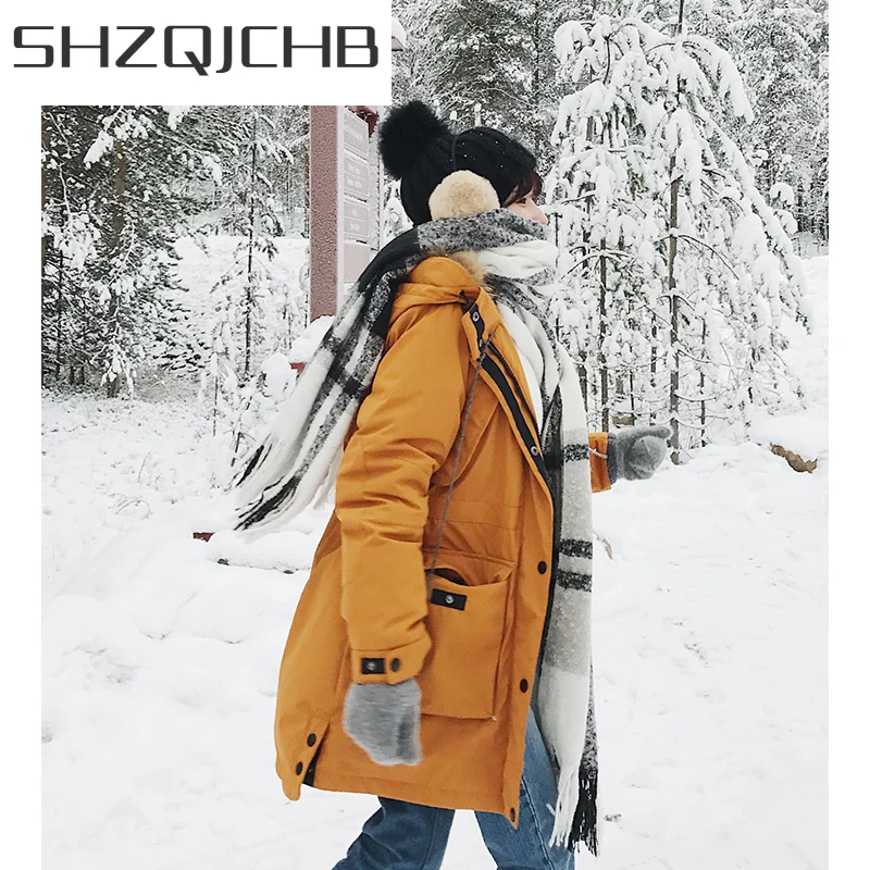 

SHZQ зимняя куртка на утином пуху, женское толстое пуховое пальто, женская теплая одежда с большим капюшоном из натурального меха, женская вер...