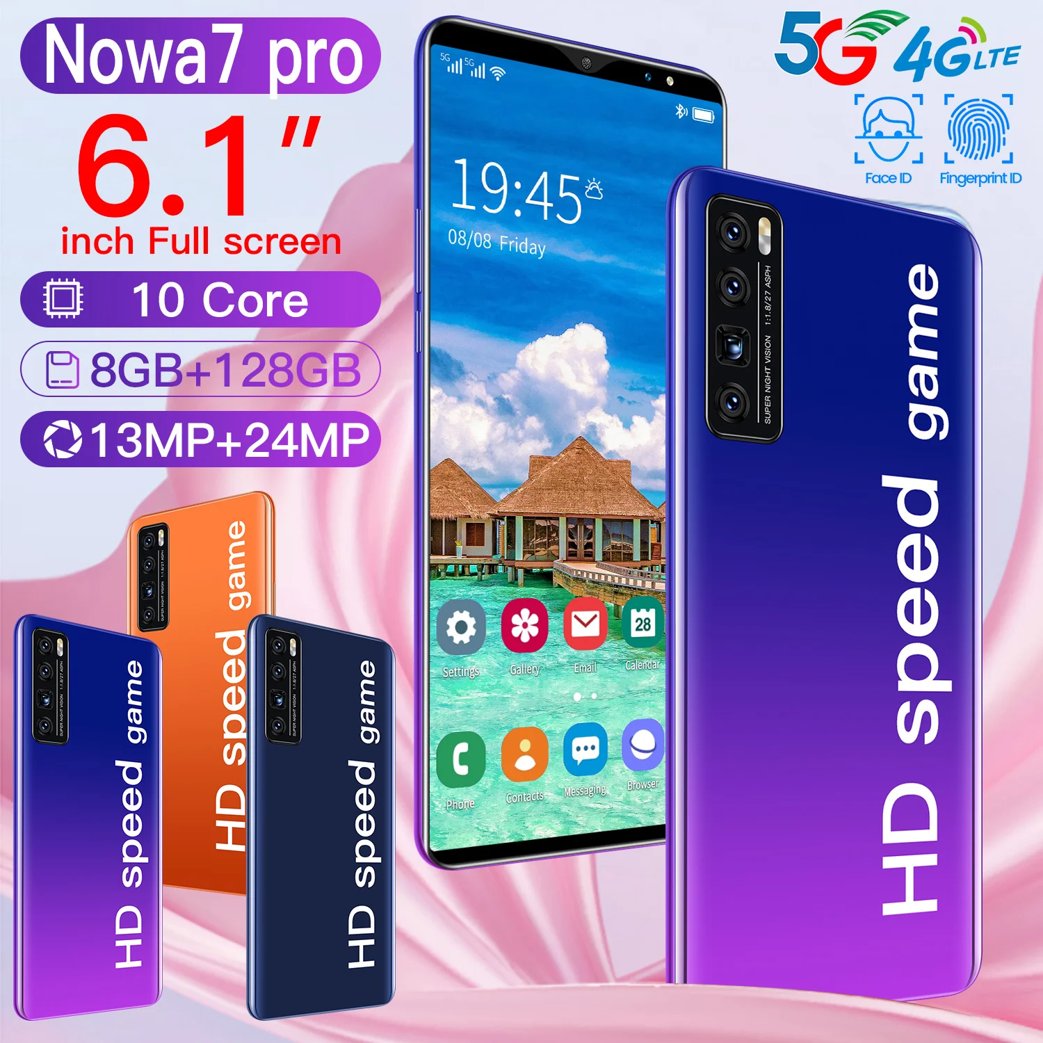 

Nowa7Pro 6.1 Inch 8GB+128GB Andriod Phone 4800mAh Fingerprint ID MTK6889 Face ID Cheap Cellphone 13+24MP Andriod 9.1 Celular
