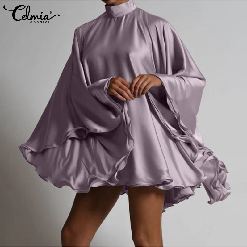 Celmia женское вечернее мини-платье с широким рукавом и воротником-стойкой новинка