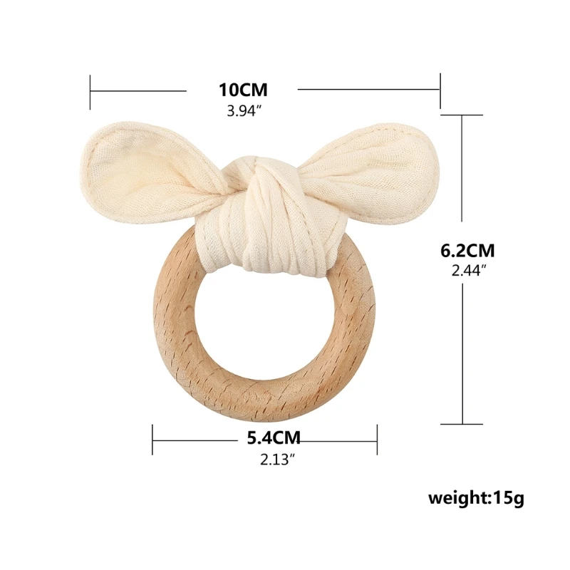 

Baby Rabbit Ear Teether Safe Organic Wood Teething Ring Infant Nursing Training Montessori Toys Gift
