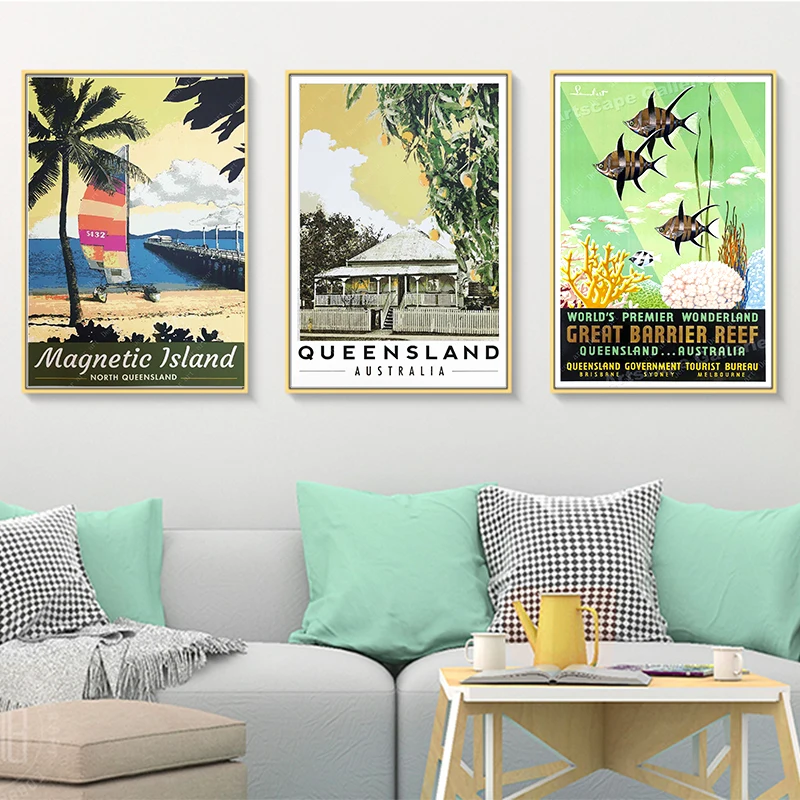 Австралия Квинсленд Большой Барьерный риф ВИНТАЖНЫЙ ПЛАКАТ холст картина плакат