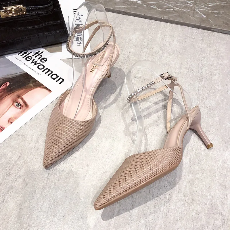 

2021 Casual Rhinestone belt Pointed-toe Fashion Women Sandals 6cm Thin High Heels for Female Dress Summer Office & Career Shoes